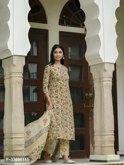 Stylish Cream Rayon Floral Kurta Bottom and Dupatta Set For Women-thumb4