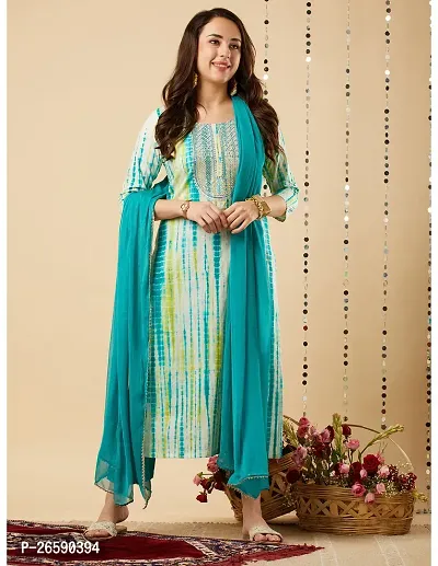 Trendy Blue Printed Cotton Blend Straight Kurta Pant With Dupatta-thumb5