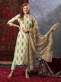 Stylish Green Rayon Floral Kurta Bottom and Dupatta Set For Women-thumb3