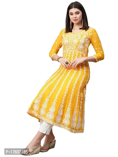 Stylish Womens Georgette Chikankari Embroidered Anarkali Kurti-thumb0