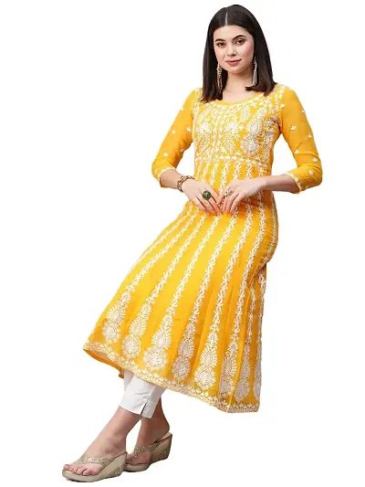 Cotton Blend Chikankari Anarkali Kurtis