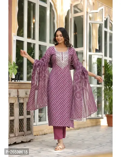 Trendy Magenta Printed Cotton Blend Straight Kurta Pant With Dupatta-thumb4