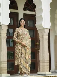 Stylish Cream Rayon Floral Kurta Bottom and Dupatta Set For Women-thumb1