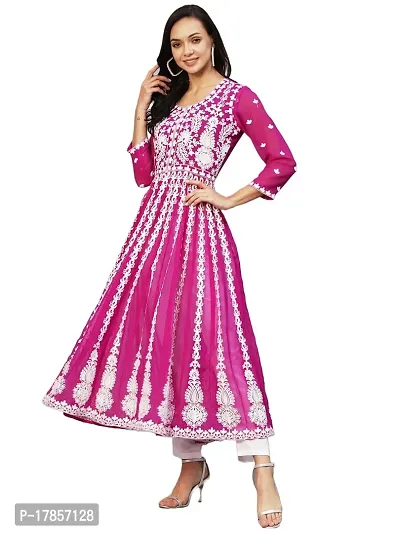 Stylish Womens Georgette Chikankari Embroidered Anarkali Kurti-thumb0