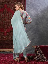 Stylish Turquoise Rayon Printed Kurta Bottom and Dupatta Set For Women-thumb1