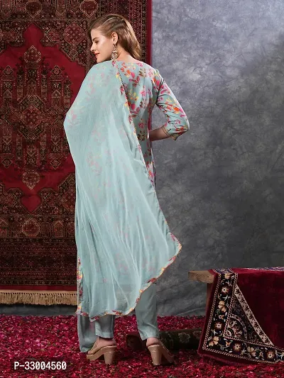 Stylish Turquoise Rayon Printed Kurta Bottom and Dupatta Set For Women-thumb2