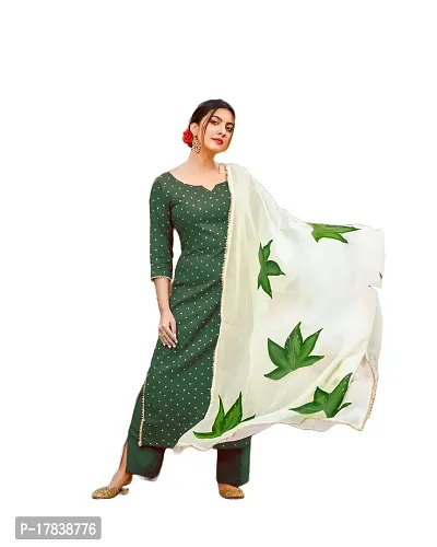 Stylish Womens Rayonnbsp;Straightnbsp;Raspberry Handpainted Kurta With Palazzos And Dupatta-thumb0