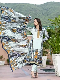 Stylish Blue Rayon Printed Kurta Bottom and Dupatta Set For Women-thumb2