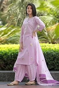 Elegant Cotton Blend Lace Kurta with Pant And Dupatta Set For Women-thumb3