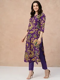 Pretty Wine Printed Cotton Blend Straight Kurta Pant Set-thumb2