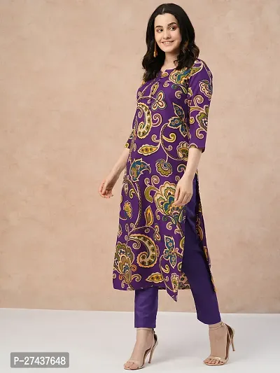 Pretty Wine Printed Cotton Blend Straight Kurta Pant Set-thumb3