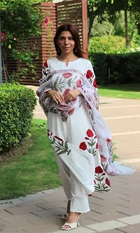 Stylish White Rayon Floral Kurta Bottom and Dupatta Set For Women-thumb2