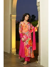 Straight Pink Printed Cotton Blend Kurta, Bottom and Dupatta Set For Women-thumb3