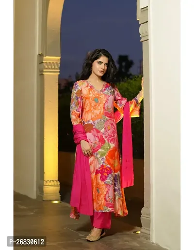 Straight Pink Printed Cotton Blend Kurta, Bottom and Dupatta Set For Women-thumb4