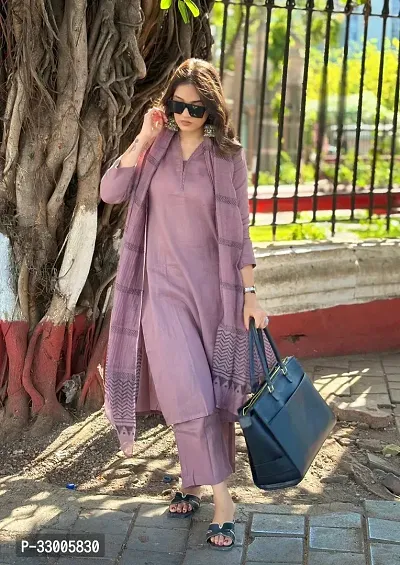 Stylish Purple Rayon Solid Kurta Bottom and Dupatta Set For Women-thumb2