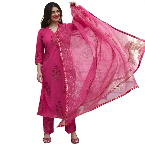 Stylish Womens Blend Straight Kurta With Pant And Dupatta