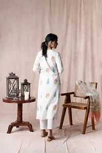 Elegant White Printed Cotton Blend Kurta with Pant And Dupatta Set For Women-thumb1