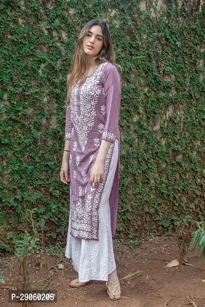 Beautiful Cotton Blend Peach Embroidered Kurta For Women-thumb5