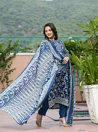 Stylish Blue Rayon Printed Kurta Bottom and Dupatta Set For Women-thumb1