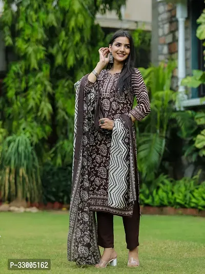 Stylish Brown Rayon Floral Kurta Bottom and Dupatta Set For Women-thumb5