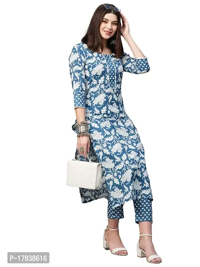 Stylish Womens Cotton Blend Straight Printed Kurta With Pant Set-thumb0