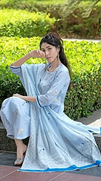 Elegant Cotton Blend Lace Kurta with Pant And Dupatta Set For Women-thumb2