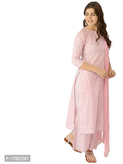 Stylish Womens Cotton Straight Kurta With Palazzos And Dupatta-thumb0