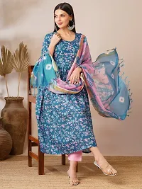 Stylish Blue Rayon Floral Kurta Bottom and Dupatta Set For Women-thumb2