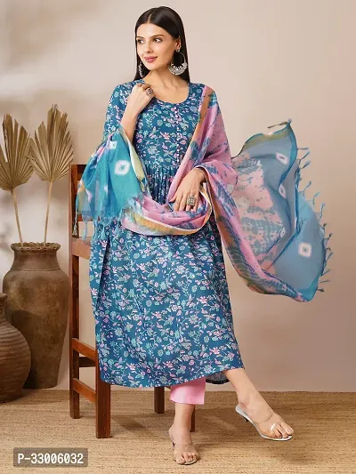 Stylish Blue Rayon Floral Kurta Bottom and Dupatta Set For Women-thumb3