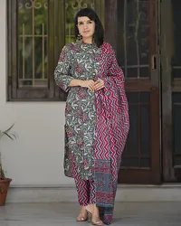 Stylish Grey Rayon Floral Kurta Bottom and Dupatta Set For Women-thumb3