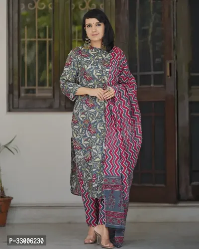 Stylish Grey Rayon Floral Kurta Bottom and Dupatta Set For Women-thumb4