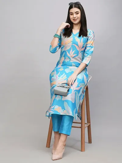 Stylish Cotton Blend Printed A-Line Kurtis Bottom Set