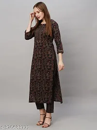 Stylish Black Cotton Blend Printed Kurta Pant Set For Women-thumb1