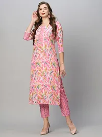 Stylish Straight Pink Printed Cotton Blend Kurta Bottom Set For Women-thumb1