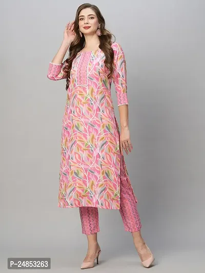 Stylish Straight Pink Printed Cotton Blend Kurta Bottom Set For Women-thumb2