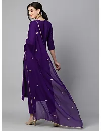 Straight Purple Embroidered Cotton Blend Kurta, Bottom and Dupatta Set For Women-thumb1