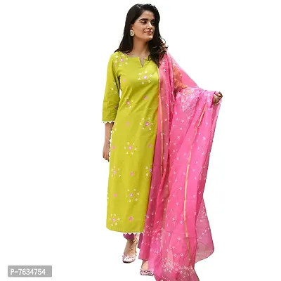 ANNI DESIGNER Women's Cotton Straight Printed Kurta with Pant  Dupatta (SHIPRA Light Green)-thumb0