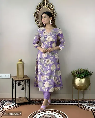 Stylish Lavender Rayon Floral Kurta Bottom Set For Women