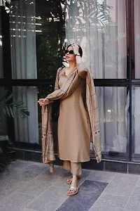 Stylish Beige Rayon Solid Kurta Bottom and Dupatta Set For Women-thumb4