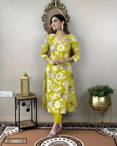 Stylish Yellow Rayon Floral Kurta Bottom Set For Women