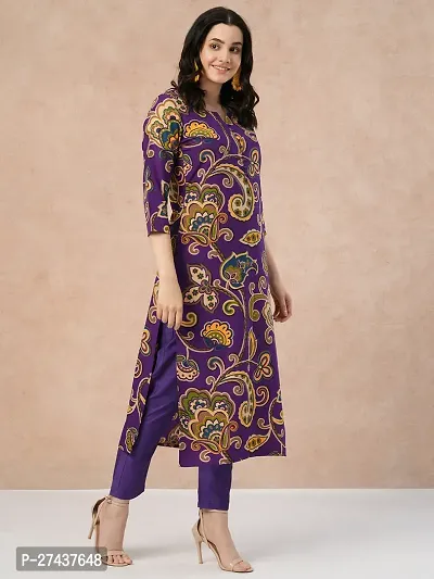 Pretty Wine Printed Cotton Blend Straight Kurta Pant Set-thumb4