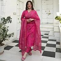 ANNI DESIGNER Women's Cotton Blend Straight Kurta with Pant  Dupatta (Garden Pink)-thumb3