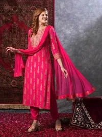 Stylish Pink Rayon Printed Kurta Bottom and Dupatta Set For Women-thumb2