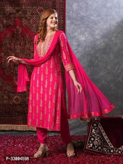 Stylish Pink Rayon Printed Kurta Bottom and Dupatta Set For Women-thumb3