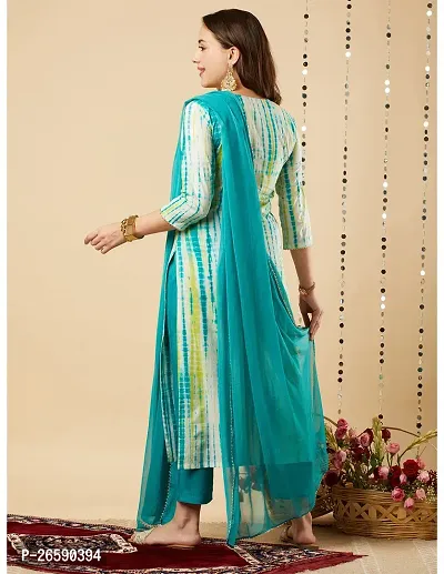 Trendy Blue Printed Cotton Blend Straight Kurta Pant With Dupatta-thumb2