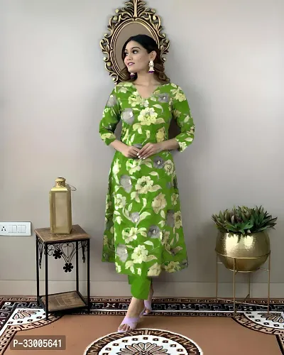 Stylish Green Rayon Floral Kurta Bottom Set For Women-thumb3