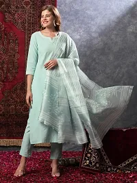 Stylish Green Rayon Solid Kurta Bottom and Dupatta Set For Women-thumb3