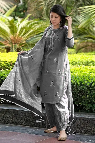 Stylish Rayon Printed Straight Kurtis Bottom and Dupatta Set