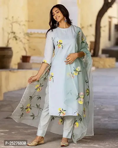 Stylish Women Cotton Kurta, Bottom with Dupatta Set-thumb2