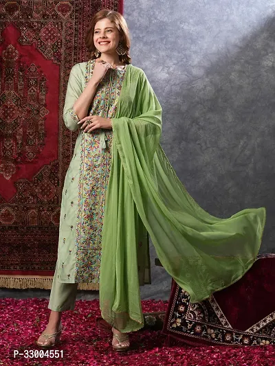 Stylish Green Rayon Embroidered Kurta Bottom and Dupatta Set For Women-thumb5